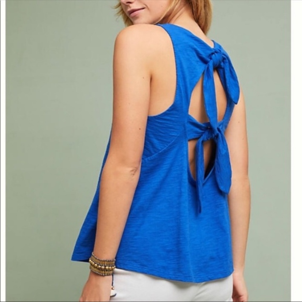 Anthropologie RO&DE Bow Back Blue Tank Size L